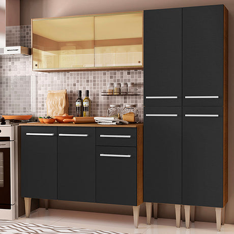 Cocina Integral Emilly Voice Marron y Negro 169x186cm con Mesón y sin Pozuelo - COCINAS | Bylmo