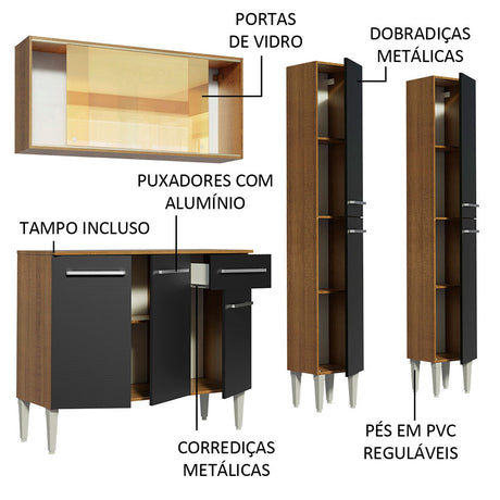 Cocina Integral Emilly Voice Marron y Negro 169x186cm con Mesón y sin Pozuelo - COCINAS | Bylmo