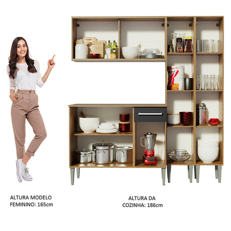 Cocina Integral Emilly Voice Marron y Negro 169x186cm con Mesón y sin Pozuelo - COCINAS | Bylmo