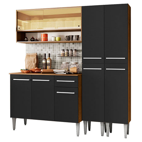 Cocina Integral Emilly Winter Marron y Negro 169x186cm con Mesón y sin Pozuelo - COCINAS | Bylmo