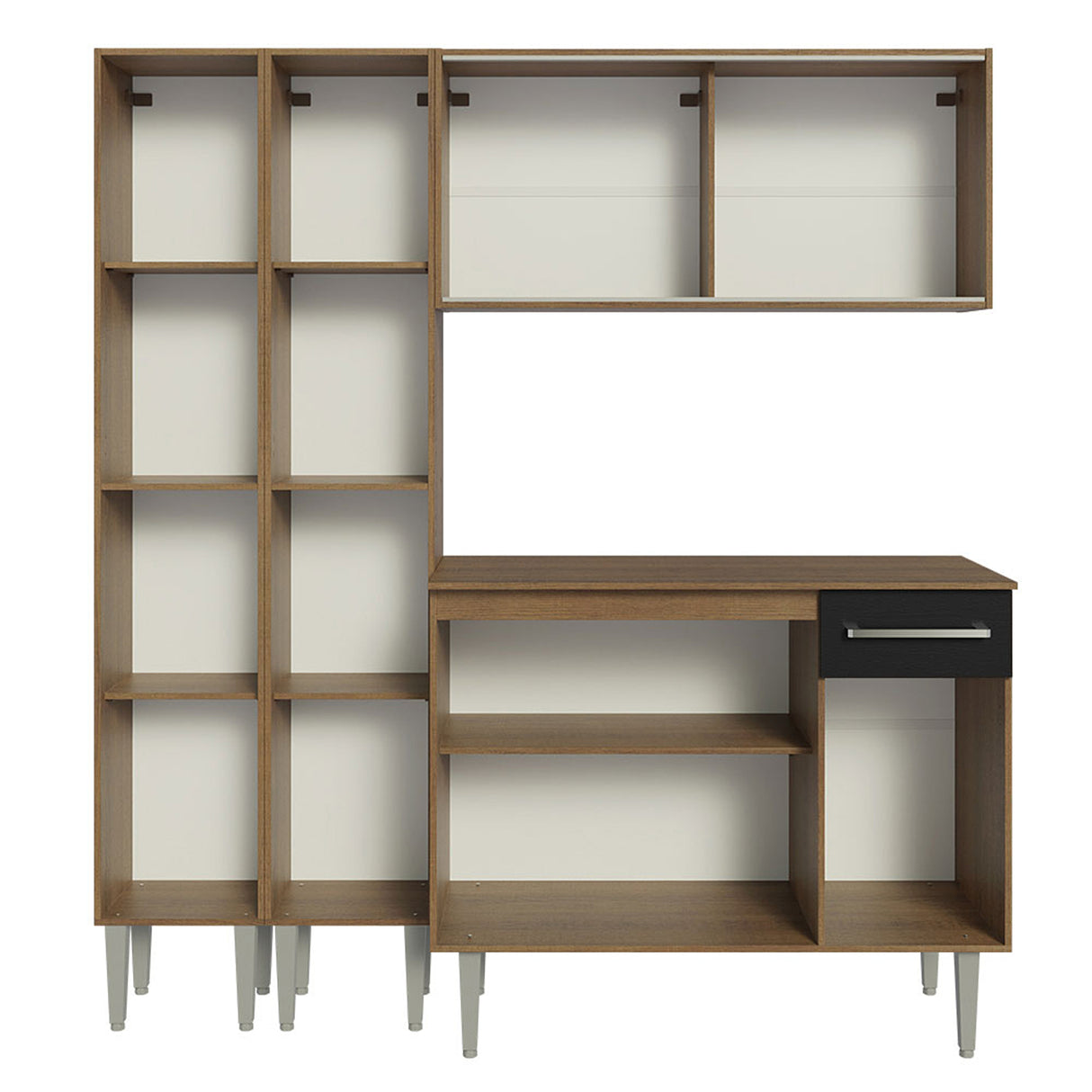 Cocina Integral Emilly 169x186x44 Marron y Negro Moderna Espaciosa y Duradera. - COCINAS | Bylmo