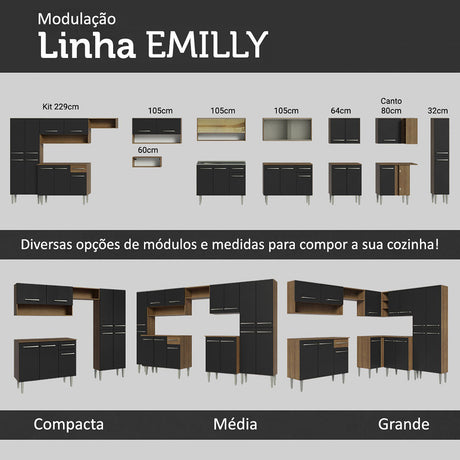 Cocina Integral Emilly 169x186 Marrón y Negro MDP Resistente al agua y al calor Incluye meson de acero inoxidable y pozuelo Moderno - COCINAS | Bylmo