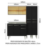 Cocina Integral Emilly 169x186 Marrón y Negro MDP Resistente al agua y al calor Incluye meson de acero inoxidable y pozuelo Moderno - COCINAS | Bylmo