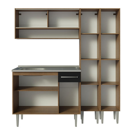 Cocina Integral Emilly 169x186 Marrón y Negro Moderna y Duradera - COCINAS | Bylmo
