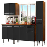 Cocina Integral Emilly Sing Marron y Negro 201x186cm con Mesón y sin Pozuelo - COCINAS | Bylmo