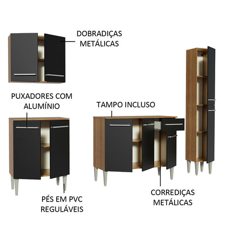 Cocina Integral Emilly Sing Marron y Negro 201x186cm con Mesón y sin Pozuelo - COCINAS | Bylmo