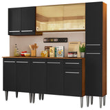Cocina Integral Emilly West Marron y Negro 201x186cm con Mesón y sin Pozuelo - COCINAS | Bylmo