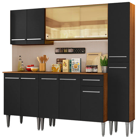 Cocina Integral Emilly West Marron y Negro 201x186cm con Mesón y sin Pozuelo - COCINAS | Bylmo