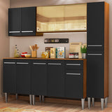 Cocina Integral Emilly West Marron y Negro 201x186cm con Mesón y sin Pozuelo - COCINAS | Bylmo