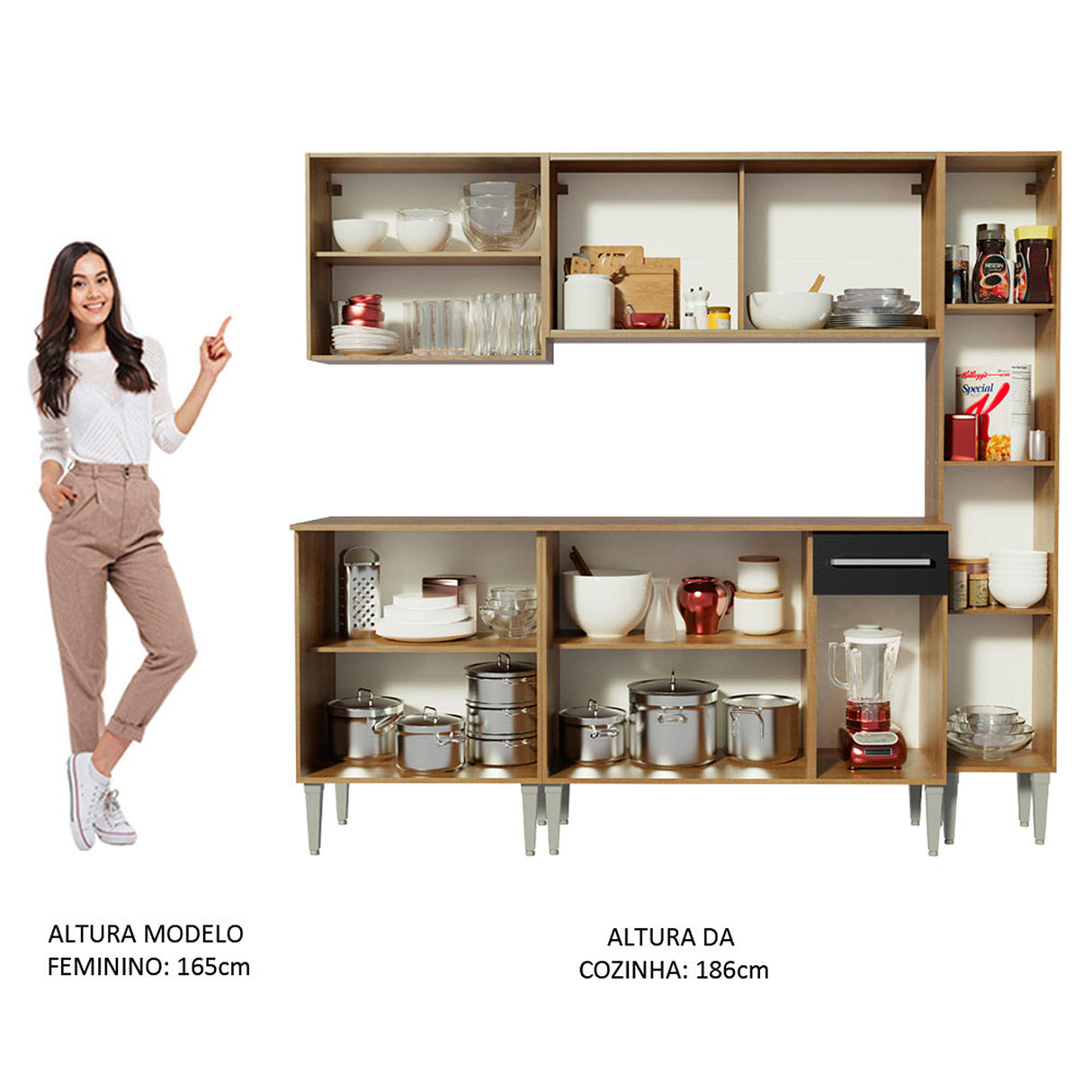 Cocina Integral Emilly West Marron y Negro 201x186cm con Mesón y sin Pozuelo - COCINAS | Bylmo