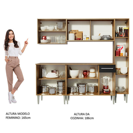 Cocina Integral Emilly West Marron y Negro 201x186cm con Mesón y sin Pozuelo - COCINAS | Bylmo