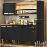 Cocina Integral Emilly Sky Marron y Negro 201x186cm con Mesón y sin Pozuelo - COCINAS | Bylmo