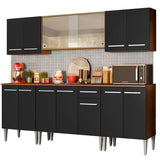 Cocina Integral Emilly Wind Marron y Negro 233x186cm con Mesón y sin Pozuelo - COCINAS | Bylmo