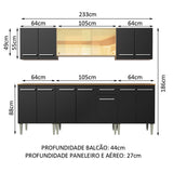 Cocina Integral Emilly Fire Marron y Negro 233x186cm con Mesón y sin Pozuelo - COCINAS | Bylmo
