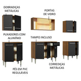 Cocina Integral Emilly Fire Marron y Negro 233x186cm con Mesón y sin Pozuelo - COCINAS | Bylmo