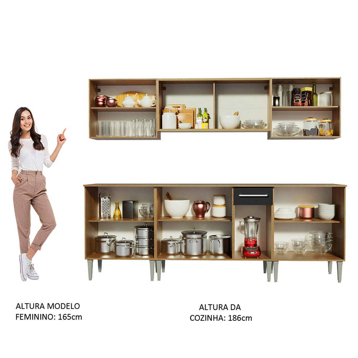 Cocina Integral Emilly Fire Marron y Negro 233x186cm con Mesón y sin Pozuelo - COCINAS | Bylmo