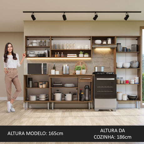 Cocina Integral Emilly Marron 293x186cm con Mesón y sin Pozuelo - COCINAS | Bylmo
