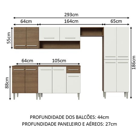 Cocina Integral Emilly Marron y Blanco 293x186cm con Mesón y sin Pozuelo - COCINAS | Bylmo