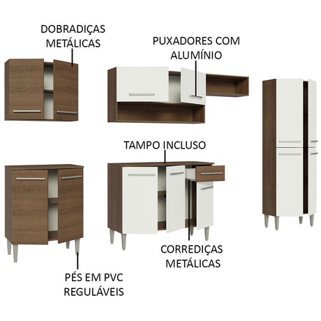 Cocina Integral Emilly Marron y Blanco 293x186cm con Mesón y sin Pozuelo - COCINAS | Bylmo