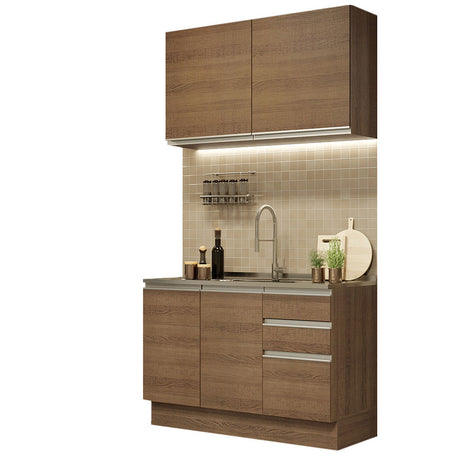 Cocina Integral Glamy Marron 120x225cm sin Mesón y sin Pozuelo - COCINAS | Bylmo
