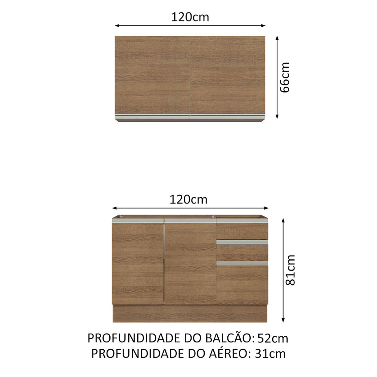 Cocina Integral Glamy Marron 120x225cm sin Mesón y sin Pozuelo - COCINAS | Bylmo