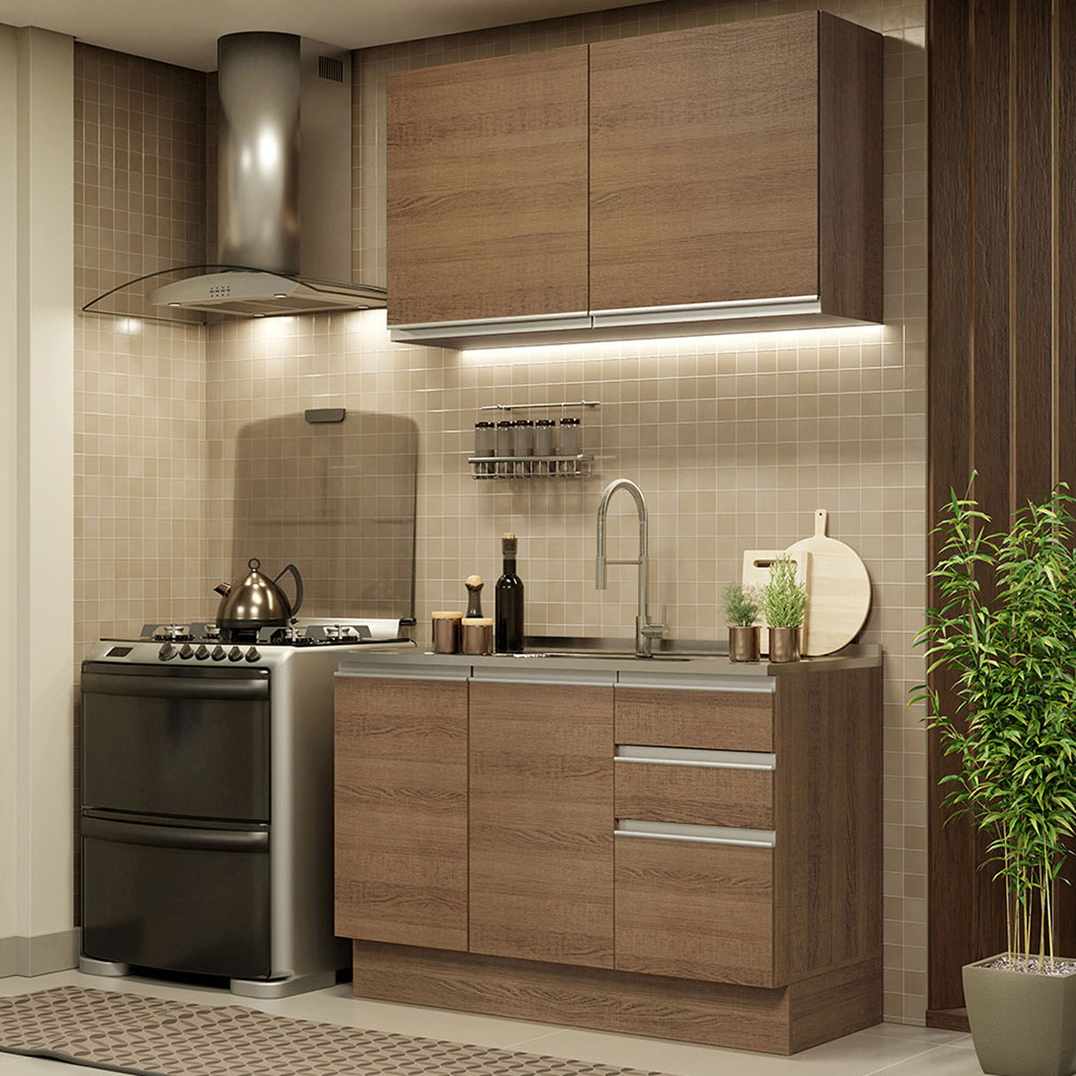 Cocina Integral Glamy Marron 120x225cm sin Mesón y sin Pozuelo - COCINAS | Bylmo