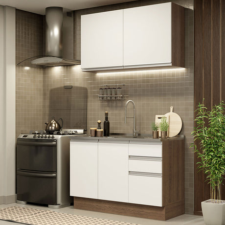 Cocina Integral Glamy Marron y Blanco 120x225cm sin Mesón y sin Pozuelo - COCINAS | Bylmo