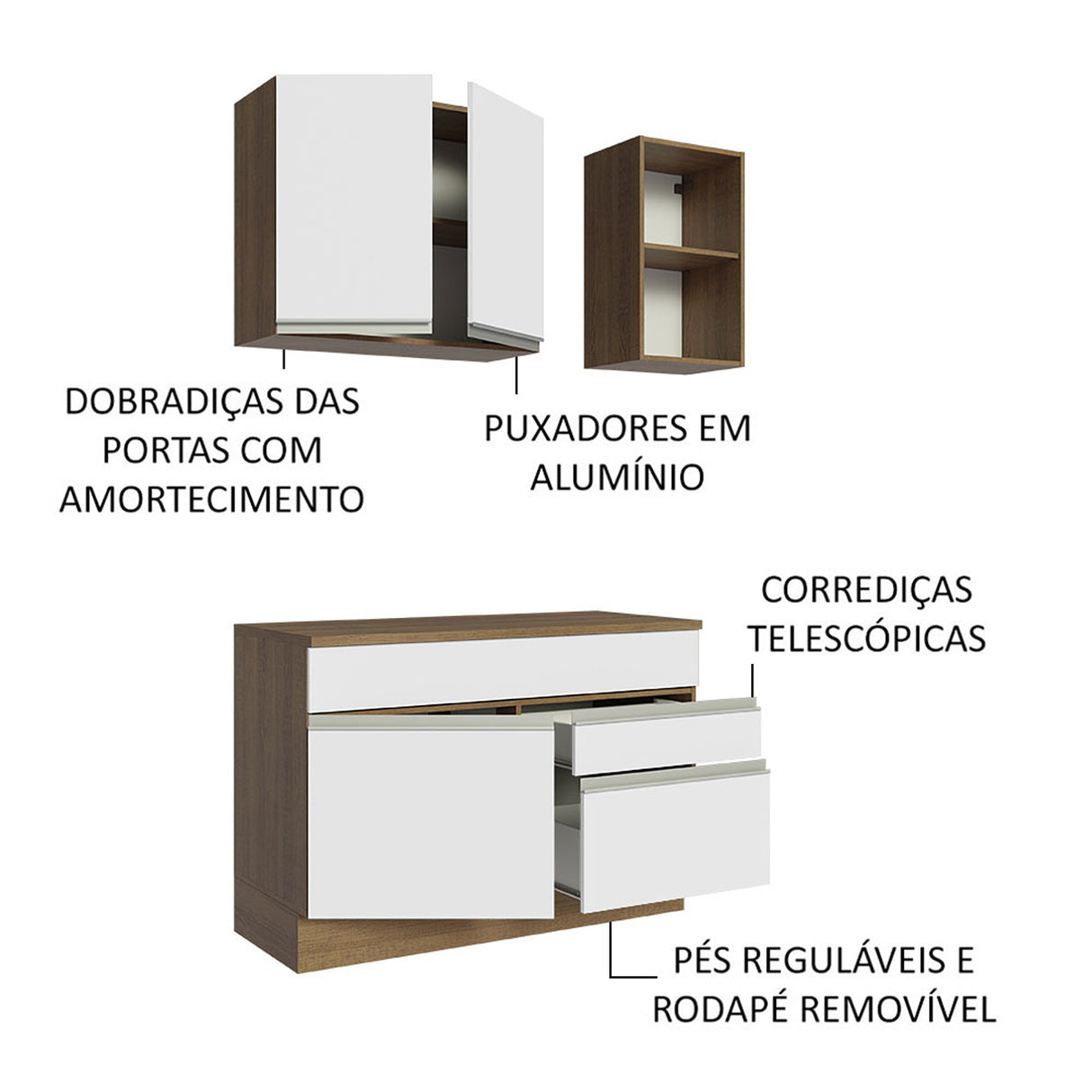 Cocina Integral Glamy Marron y Blanco 120x225cm con Mesón y sin Pozuelo - COCINAS | Bylmo