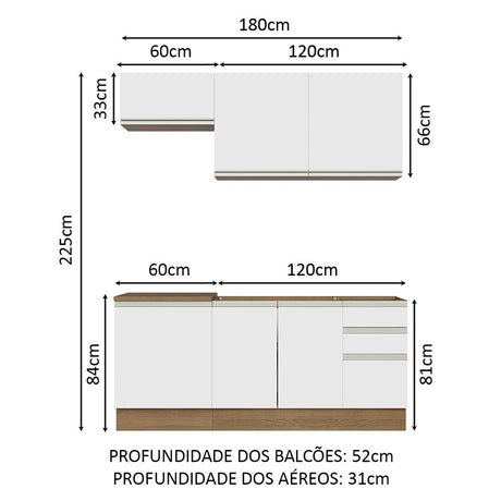 Cocina Integral Glamy 180x52 Marrón y Blanco Funcional Moderna Modular - COCINAS | Bylmo