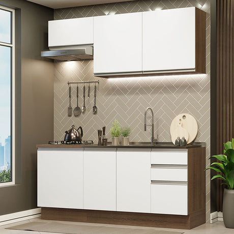 Cocina Integral Glamy 180x52 Marrón y Blanco Funcional Moderna Modular - COCINAS | Bylmo