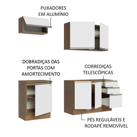 Cocina Integral Glamy 180x52 Marrón y Blanco Funcional Moderna Modular - COCINAS | Bylmo
