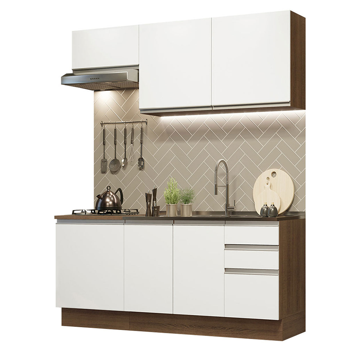 Cocina Integral Glamy Marron y Blanco 180x225cm con Mesón y sin Pozuelo - COCINAS | Bylmo