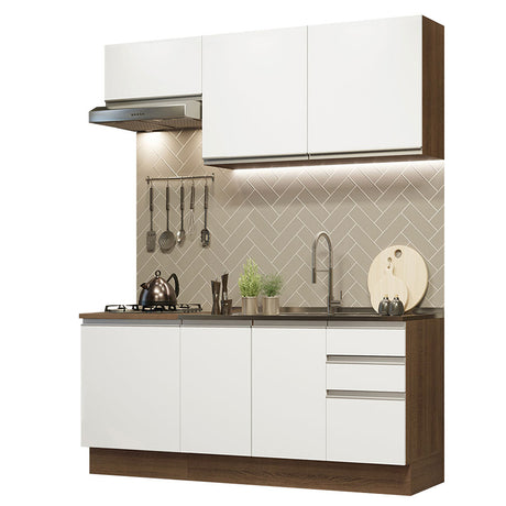 Cocina Integral Glamy Marron y Blanco 180x225cm con Mesón y sin Pozuelo - COCINAS | Bylmo