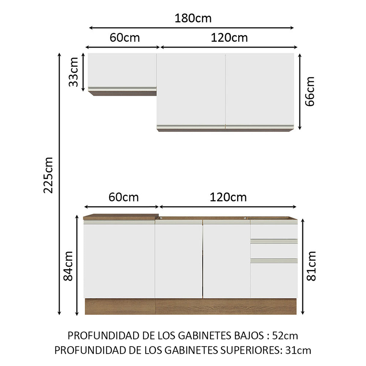 Cocina Integral Glamy Marron y Blanco 180x225cm con Mesón y sin Pozuelo - COCINAS | Bylmo