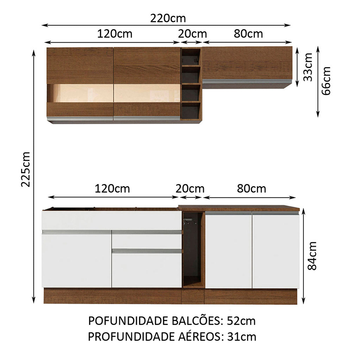 Cocina Integral Parma 220x225cm Marron y Blanco Moderna - COCINAS | Bylmo