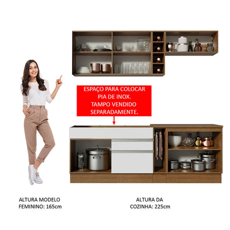 Cocina Integral Parma 220x225cm Marron y Blanco Moderna - COCINAS | Bylmo