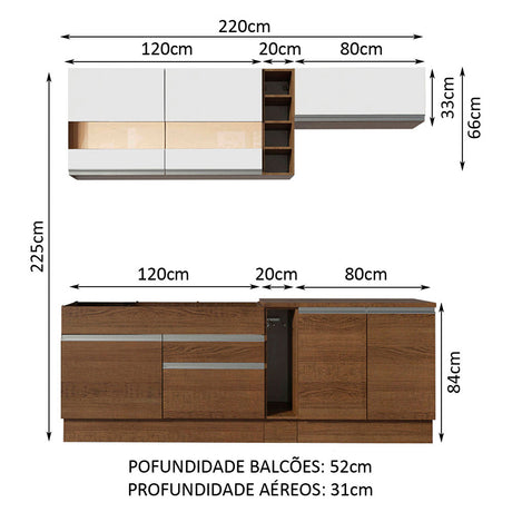 Cocina Integral Parma 220x225 MDP Marrón y Blanco Diseño Moderno - COCINAS | Bylmo