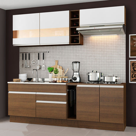 Cocina Integral Parma 220x225 MDP Marrón y Blanco Diseño Moderno - COCINAS | Bylmo