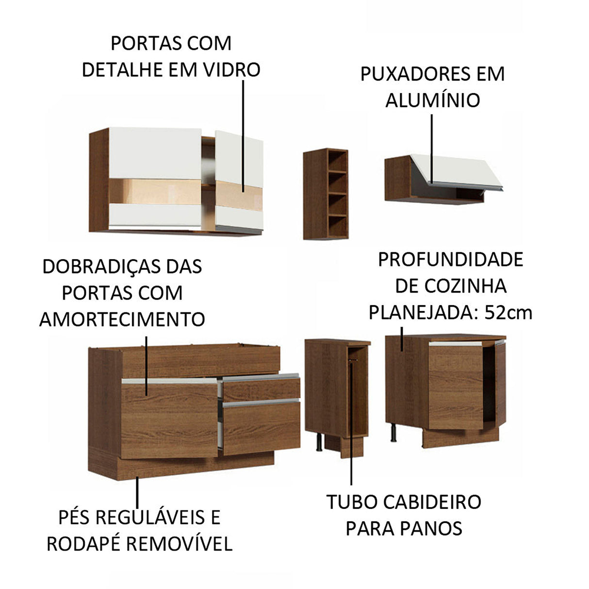 Cocina Integral Parma 220x225 MDP Marrón y Blanco Diseño Moderno - COCINAS | Bylmo