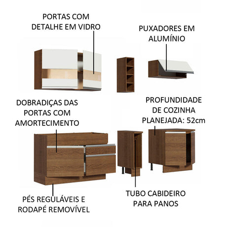 Cocina Integral Parma 220x225 MDP Marrón y Blanco Diseño Moderno - COCINAS | Bylmo