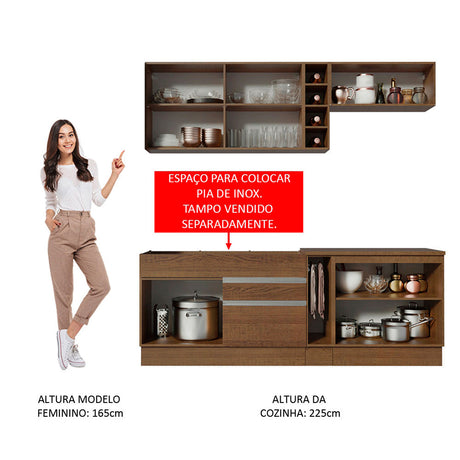 Cocina Integral Parma 220x52x225cm Moderna MDP 6 puertas 2 cajóns 8 entrepaños cierre suave botellero. - COCINAS | Bylmo