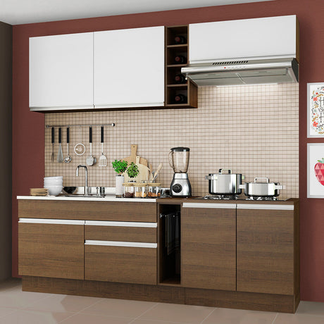 Cocina Integral Parma Marron 220x225cm con Mesón y sin Pozuelo - COCINAS | Bylmo