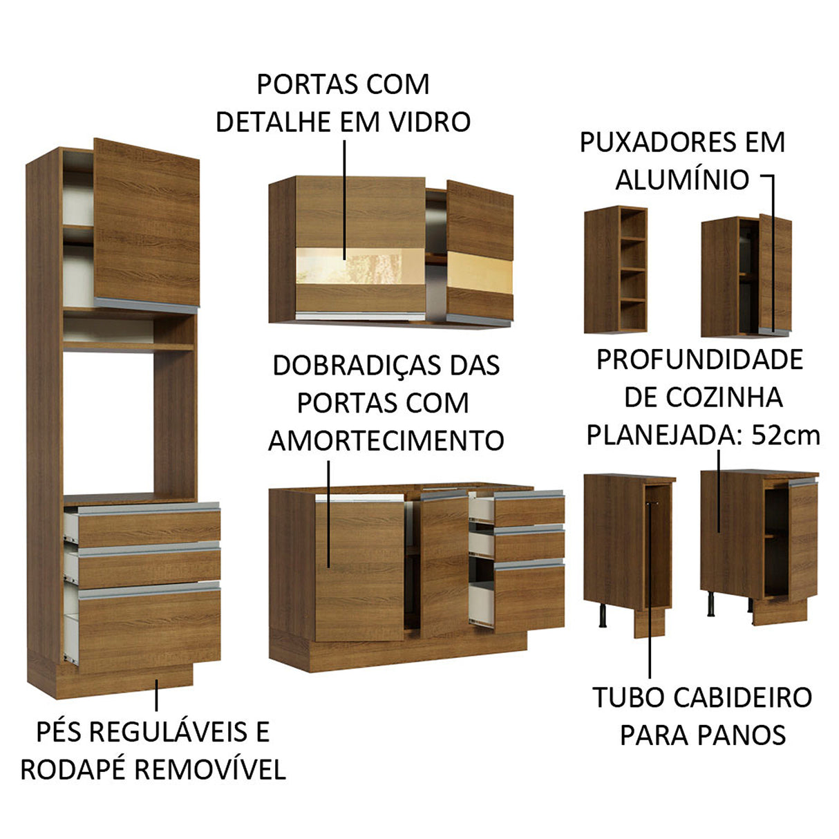 Cocina Integral Lazio Marron 240x225cm con Mesón y sin Pozuelo - COCINAS | Bylmo