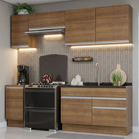 Cocina Integral Glamy Marron 240x225cm con Mesón y sin Pozuelo - COCINAS | Bylmo