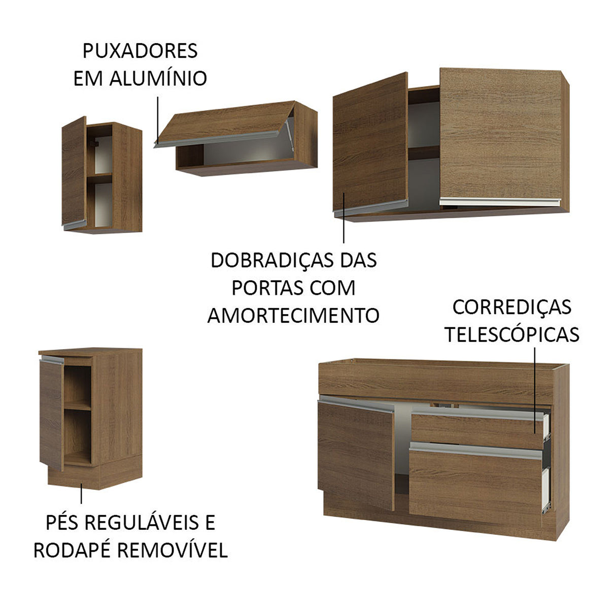 Cocina Integral Glamy Marron 240x225cm con Mesón y sin Pozuelo - COCINAS | Bylmo