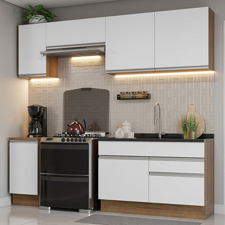 Cocina Integral Glamy Marron y Blanco 240x225cm con Mesón y sin Pozuelo - COCINAS | Bylmo
