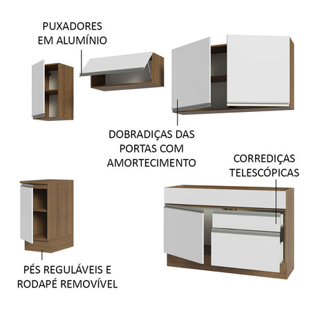 Cocina Integral Glamy Marron y Blanco 240x225cm con Mesón y sin Pozuelo - COCINAS | Bylmo