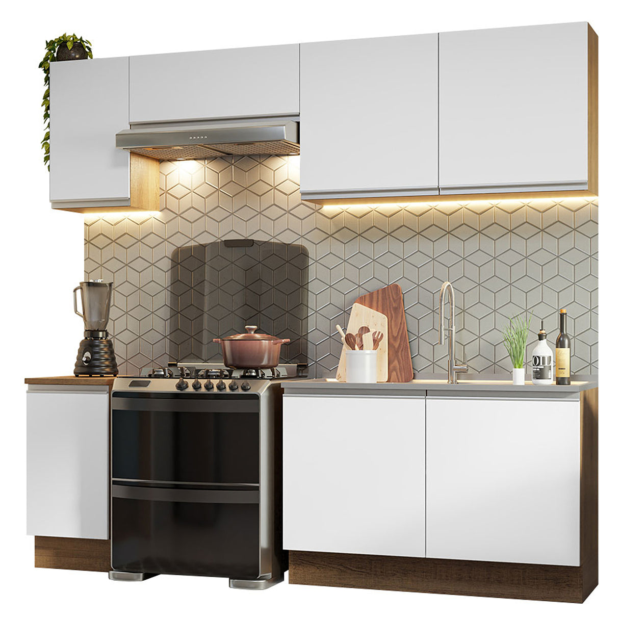 Cocina Integral Glamy Marron y Blanco 240x225cm sin Mesón y sin Pozuelo - COCINAS | Bylmo