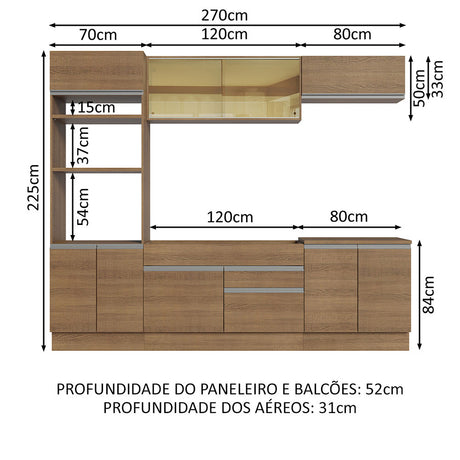 Cocina Integral Glamy Marrón Moderna 270x225cm MDP Siete Capas - COCINAS | Bylmo
