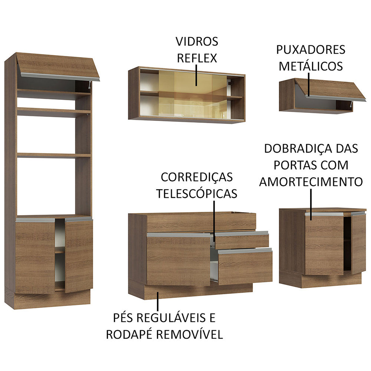 Cocina Integral Glamy Marrón Moderna 270x225cm MDP Siete Capas - COCINAS | Bylmo